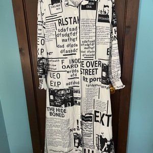 Black & White Newsprint Duster - Long/Anklelength - Swallowtail hem - XL - New